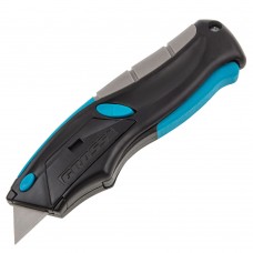 Нож ремонтно-монтажный, трехкомпонентная рукоятка, автовыброс, возврат лезвия, пистолетного типа, 170 мм, 5 запасных лезвий Gross (78870)