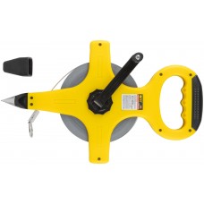 Рулетка геодезическая, стальная лента, желтый открытый пластиковый корпус, прорезиненная ручка 100 м (17804)