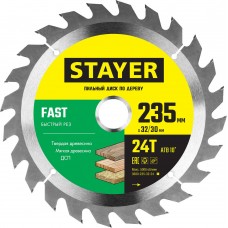 Диск пильный по дереву Fast, 235 x 32/30 мм, 24Т, быстрый рез STAYER 3680-235-32-24_z01