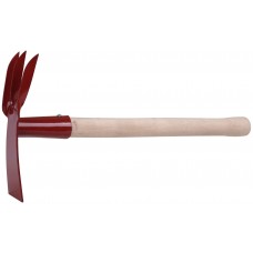 Мотыжка комбинированная с деревянной ручкой, 3 витых зуба, профиль трапеция (76812)