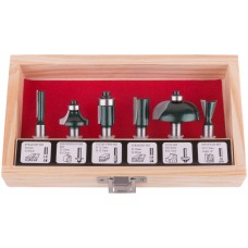 Фрезы по дереву кромочные, набор 6 шт., деревянный бокс, хвостовик 8 мм (36568)