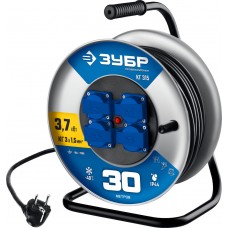 Удлинитель силовой на стальной катушке КГ-315 КГ 3 x 1.5 мм2, 30 м, 3700 Вт, IP44 ЗУБР Профессионал 55080-30_z01