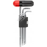 Ключи TORX 9 шт. CrV Т10-Т50, с отверстием, длинные, с пласт.Т-обр.ручкой, Профи