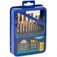Набор сверл по металлу HSS шлифованные, титановое покрытие, угол заточки 135°, мет.бокс,19 шт. (1-10 мм через 0,5 мм) (35744М)