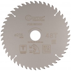 Диск пильный по дереву с тефлоновым покрытием 48Т, CUTOP Profi plus, 216 х 1,5/2,2 х 32/30/25,4/20 мм (75-21648Т)
