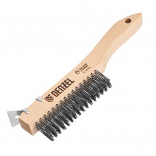 Щетка зачистная 4-х рядная, проволока из нержавеющей стали с деревянной ручкой скребок, EFP// Denzel (74847)