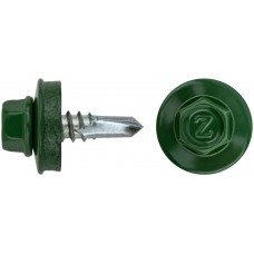 Шурупы кровельные со сверлом 5,5 х 19 зеленый 100шт , RAL 6002 Фасовка (23571-0)