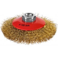 Коническая щетка-крацовка для УШМ 100 мм, витая стальная латунированная проволока 0.3 мм MIRAX 35143-100