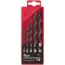 Набор сверл по дереву, пластиковый бокс, 5 шт.(4-5-6-8-10 мм) (36102)