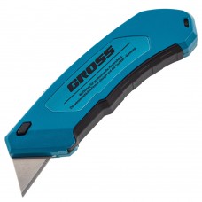 Нож, 130 мм, алюминиевый корпус, выдвижное трапециевидное лезвие 18 мм (SK-5) клипса для ремня, 4 лезвия Gross (78899)