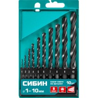 Набор сверл по металлу 10 шт (1-10 мм), быстрорежущая сталь, класс В СИБИН 29610-H10