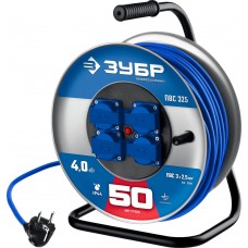 Удлинитель силовой на стальной катушке ПВС 3 x 2.5 мм2 50 м 4000 Вт IP44 ЗУБР ПВС-325 Профессионал 55102-50
