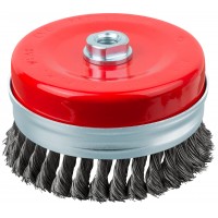 Корщетка-чашка, гайка М14, стальная витая проволока с бандажом, Профи 125 мм (39512)