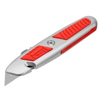 Нож, 19 мм, выдвижное трапециевидное лезвие, отделение для лезвий, метал. корпус Matrix (78967)