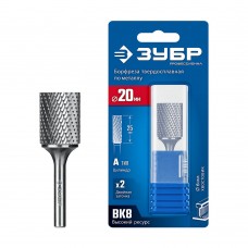 Борфреза твердосплавная 20?25 мм, тип А (цилиндр с гладким торцом), хв-к 6 мм ЗУБР ПРОФЕССИОНАЛ 28800-20-25