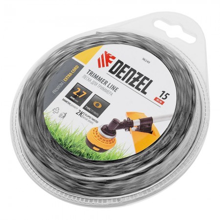 Леска для триммера двухкомпонентная эллипс, 2,7мм х 15м, блистер EXTRA CORD, Denzel (96249)
