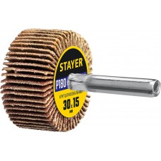 Круг шлифовальный лепестковый d 30 x 15 мм, P180, на шпильке d 6 мм STAYER 36606-180