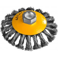 Щетка-крацовка коническая для УШМ 100 мм, жгутированная стальная проволока 0.5 мм Professional STAYER 35135-100