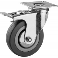 Колесо поворотное с тормозом d 100 мм, г/п 65 кг, резина/полипропилен ЗУБР 30956-100-B