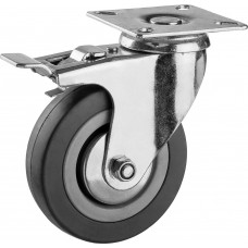 Колесо поворотное с тормозом d 100 мм, г/п 65 кг, резина/полипропилен ЗУБР 30956-100-B