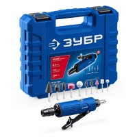 Набор в кейсе: прямая цанговая пневмошлифмашина, 10 шарошек и оснастка ЗУБР ПРОФЕССИОНАЛ 64330-H