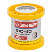 Припой ПОС 40 трубка с канифолью 1 мм 100 г ЗУБР 55451-100-10C