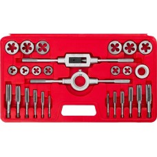 Набор метчиков и плашек 27 предм. сталь 9ХС в пластиковом боксе ЗУБР 28123-H27