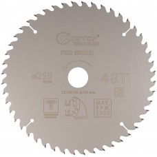 Диск пильный по дереву с тефлоновым покрытием 48Т, CUTOP Profi plus, 250 х 1,8/2,6 х 32/30/25,4/20 мм (75-25048Т)