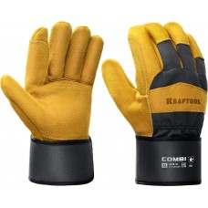 Комбинированные двухслойные спилковые перчатки COMBI, XL (10), с доп. слоем на ладони KRAFTOOL 11310-XL