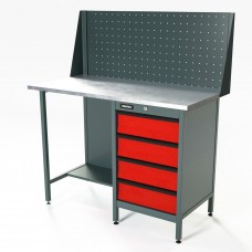 Верстак серии Standart, 1200 мм, оцинк, тумба с 4-мя ящиками, экран 500, красный RAL 3020 RUNTEC RTS12Z-TS4-NS-P12-3020