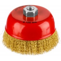 Чашечная щетка-крацовка для УШМ 125 мм, витая стальная латунированная проволока 0.3 мм MIRAX 35142-125