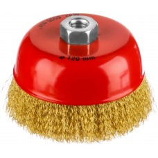 Чашечная щетка-крацовка для УШМ 125 мм, витая стальная латунированная проволока 0.3 мм MIRAX 35142-125