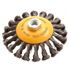 Щетка для УШМ, 125 мм, Тарелка, крученая нержавеющая проволока 0.5 мм, М14 Denzel (746113)