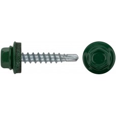 Шурупы кровельные со сверлом 4.8 х 28 зеленый, RAL 6002 250шт. (фасовка) (23512-4)