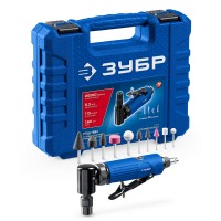 Набор в кейсе: угловая цанговая пневмошлифмашина, 10 шарошек и оснастка ЗУБР ПРОФЕССИОНАЛ 64337-H