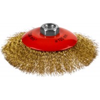Коническая щетка-крацовка для УШМ 125 мм, витая стальная латунированная проволока 0.3 мм MIRAX 35143-125