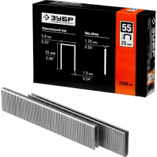 Скобы 25 мм, тип 55 (90/C), калибр 18GA, 2500 шт Профессионал ЗУБР 31855-25