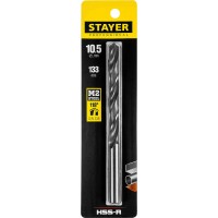 Сверло по металлу быстрорежущая сталь P6M5 Professional HSS-R STAYER 10.5x133 мм 29602-10.5  