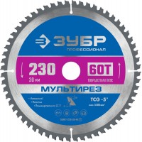 Пильный диск по алюминию Мультирез, 230 х 30 мм, 60Т ЗУБР Профессионал 36907-230-30-60_z01