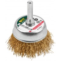 Корщетка-чашка, со штифтом, стальная латунированная волнистая проволока 50 мм (38515)