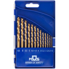 Набор сверл по металлу HSS шлифованные, титановое покрытие, угол заточки 135°, пласт. кейс, 13 шт. (1.5-2.0-2.5-3-3.2-3.5-4-4.5-4.8-5-5.5-6-6.5 мм) (35734М)