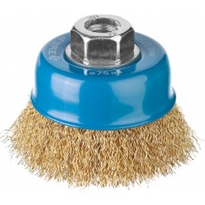 Щетка-крацовка чашечная для УШМ 75 мм, витая стальная латунированная проволока 0.3 мм ЗУБР Профессионал 3526-075_z02