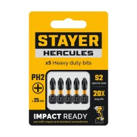 Биты торсионные HERCULES, PH2, 25 мм, 5 шт STAYER 26231-2-25-5