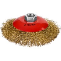 Коническая щетка-крацовка для УШМ 115 мм, витая стальная латунированная проволока 0.3 мм MIRAX 35143-115