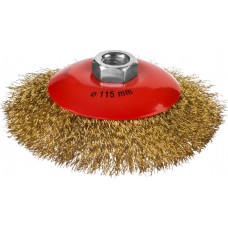 Коническая щетка-крацовка для УШМ 115 мм, витая стальная латунированная проволока 0.3 мм MIRAX 35143-115