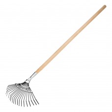 Грабли веерные стальные, 385 х 1450 мм, 20 плоских зубьев, деревянный черенок, Сибртех (61779)