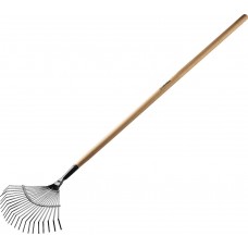 Веерные грабли GP-22F, 400 х 260 х 1500 мм, 22 плоских зубца, стальная рабочая часть, черенок из дерева высш. сорт GRINDA 39593