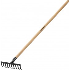 Садовые грабли GT-10 WOOD, 260 х 80 х 1300 мм, 10 прямых зубцов, углерод. сталь, антикор. покрытие, черенок дерев. высш. сорт GRINDA 39583-10