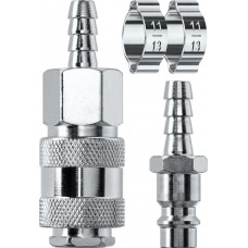 Набор (штуцер «елочка», 8 мм — рапид муфта) + (рапид штуцер-штуцер «елочка», 8 мм) + (обжимные хомуты 2 шт) KRAFTOOL 06599-08-H