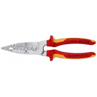 Клещи электромонтажные, 5-в-1, зачистка: 0.75 – 4 / 6 мм?, рез: O 15 мм / 50 мм?, 200 мм, хром, 2-комп диэлектрические ручки, SB (KN-1376200MESB)